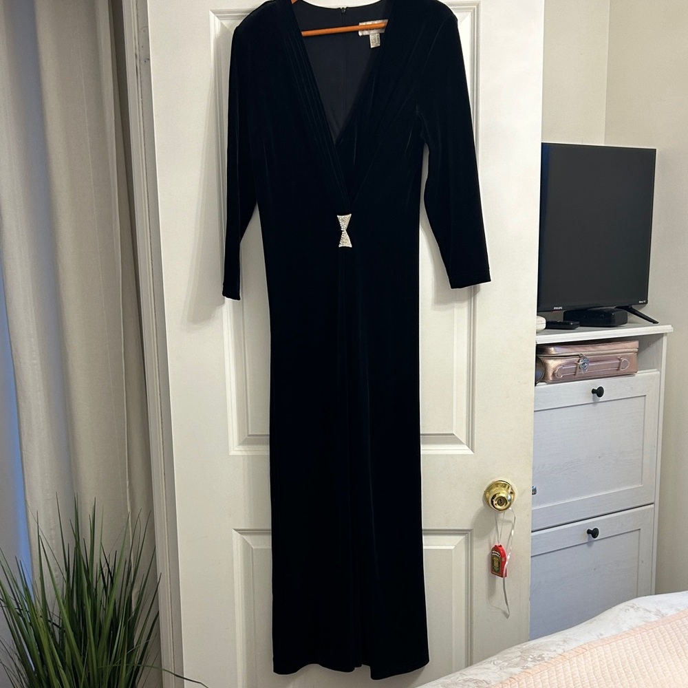 Vintage Elegant Black velvet maxi Evening Dress